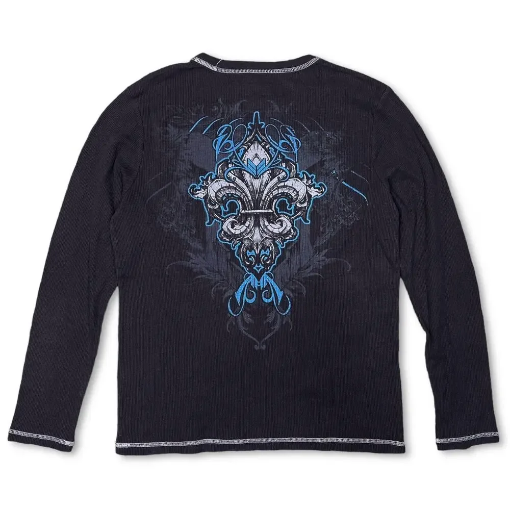 Y2K Vintage Long Sleeve Waffle Knit Henley T-shirt | No Boundaries‎ Size Large
